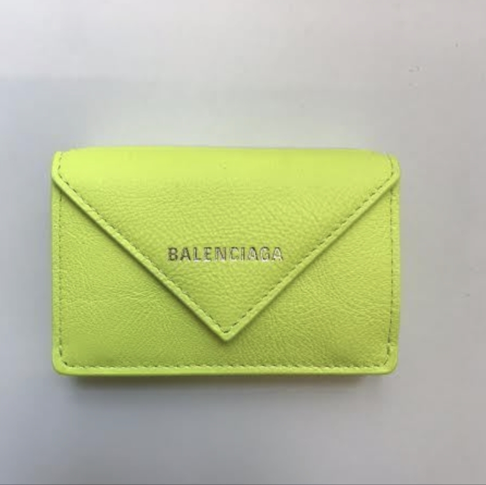 Balenciaga Yellowish Green Papier Leather Compact Wallet(Price Is Firm)